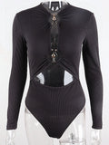 Momnfancy Black Cut Out Crop Long Sleeve Fashion Chic Photoshoot Maternity Bodysuit