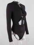 Momnfancy Black Cut Out Crop Long Sleeve Fashion Chic Photoshoot Maternity Bodysuit