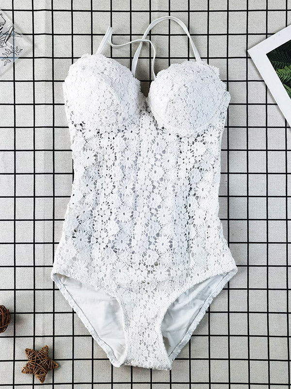 Momnfancy Elegant White Sunflower Print Lace Cutout Bodycon Pregnancy Photoshoot Bodysuit Maternity Jumpsuit