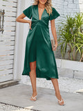 Momnfancy Blackish Green Bowknot Lace Up Irregular Wedding Satin Maternity Frenulum Dress