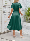 Momnfancy Blackish Green Bowknot Lace Up Irregular Wedding Satin Maternity Frenulum Dress