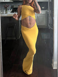Momnfancy Yellow Cute Summer Two Piece Skirt Set Bodycon Photoshoot Maternity Maxi Dress