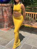 Momnfancy Yellow Cute Summer Two Piece Skirt Set Bodycon Photoshoot Maternity Maxi Dress
