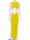 Momnfancy Yellow Cute Summer Two Piece Skirt Set Bodycon Photoshoot Maternity Maxi Dress