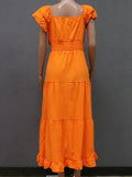 Momnfancy Solid Ruffle Big Swing Photoshoot Flowy Empire Waist Maternity Maxi Dress