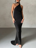 Momnfancy Backless Halter Neck Shirred Ruched Bodycon Wedding Guest Maternity Baby Shower Dress