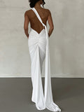 Momnfancy Backless Halter Neck Shirred Ruched Bodycon Wedding Guest Maternity Baby Shower Dress