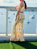 Momnfancy Halter Neck Hollow Out Vintage Floral Print Party Beach Maternity Maxi Dress