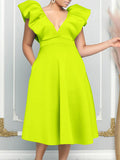 Momnfancy Neon A-Line Big Swing Dramatic Shoulder Deep V-neck Baby Shower Prom Maternity Midi Dress