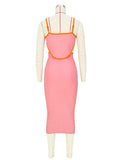 Momnfancy Patchwork Baby Shower Cut Out Knitting Summer Open Belly Maternity Midi Dress
