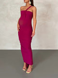 Momnfancy Rose Carmine Baby Shower Off Shoulder Backless Ruched Shirred Asymmetrical Elegant Prom Maternity Maxi Dress