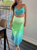 Momnfancy Green Satin Crop 2-in-1 Backless Gradient Color Sundress Baby Shower Maternity Midi Dress