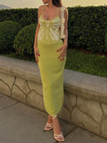 Momnfancy Green Butterfly Print Backless Tie Back Knitting Strap Bodycon Maternity Maxi Dress