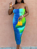 Momnfancy Multicolor Off Shoulder Bandeau Grenadine Baby Shower Bodycon Maternity Midi Dress