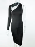Momnfancy Black One Shoulder Hollow out Open Back Bodycon Maternity Midi Dress
