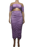 Momnfancy Purple Two Piece Halter Neck Ruched Bodycon Plus Size Smocked Maternity Midi Dress