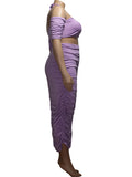 Momnfancy Purple Two Piece Halter Neck Ruched Bodycon Plus Size Smocked Maternity Midi Dress