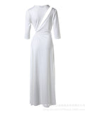 Momnfancy White Cut Out Slit Irregular Fashion Bodycon Smocked Maternity Maxi Dress
