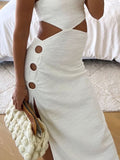 Momnfancy White Cut Out Oblique Shoulder Slit Bodycon Fashion Maternity Midi Dress