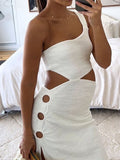 Momnfancy White Cut Out Oblique Shoulder Slit Bodycon Fashion Maternity Midi Dress