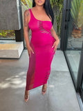 Momnfancy One Shoulder Cut Out Ripped Destroyed Stretchy Lace Up Bodycon Baby Shower Maternity Maxi Dress