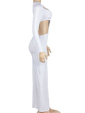 Momnfancy White Cut Out One Shoulder Long Sleeve Baby Shower Empire Waist Maternity Maxi Dress