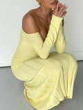 Momnfancy Solid Off Shoulder Pleated Bodycon Baby Shower Elegant Maternity Maxi Dress