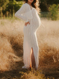 Momnfancy Apricot 2-in-1 Slit Vintage Lace Sheer Bodycon Photoshoot Cami Maternity Maxi Dress
