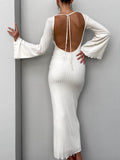 Momnfancy White Backless Tie Back Pleated Bodycon Elegant Baby Shower Maternity Maxi Dress