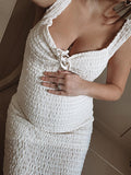 Momnfancy White Lace Up Slit Double-deck Bodycon Baby Shower Maternity Maxi Dress