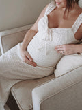 Momnfancy White Lace Up Slit Double-deck Bodycon Baby Shower Maternity Maxi Dress