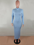 Momnfancy Solid High Neck Backless Knitting Bodycon Baby Shower Maxi Maternity Dress