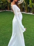 Momnfancy White Backless Pleated Tie Back Rib Fabric Baby Shower Fashion Maternity Maxi Dress