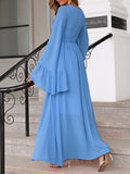 Momnfancy Solid Chiffon Slit Deep V-neck Flare Sleeve Photoshoot Maternity Maxi Dress