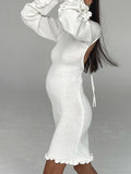 Momnfancy Solid Ruffle Backless Tie Back Baby Shower Bodycon Fashion Maternity Mini Dress