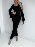Momnfancy Solid Off Shoulder Fishtail Knitting Baby Shower Bodycon Maternity Maxi Dress