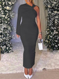 Momnfancy Solid Off Shoulder Knot Slit Irregular Baby Shower Bodycon Maternity Maxi Dress
