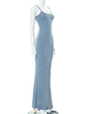Momnfancy Blue Boy Spaghetti Strap Baby Shower Bodycon Party Maternity Maxi Dress