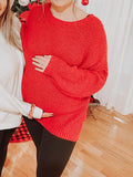 Momnfancy Red Knitting Long Sleeve Pullover Top Christmas Maternity Sweater