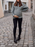 Momnfancy Light Grey Cowl Neck Oversized Cable Photoshoot Knitting Maternity Sweater Dress
