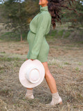 Momnfancy Green Knitting High Neck Baby Shower Warm Maternity Sweater Dress