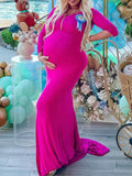 Momnfancy Rose Carmine V Neck Long Sleeves Fit Girl Baby Shower Maternity Maxi Dress