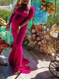 Momnfancy Rose Carmine V Neck Long Sleeves Fit Girl Baby Shower Maternity Maxi Dress