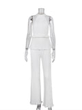 Momnfancy White 2-in-1 Backless Pleated Halter Neck Baby Shower Maternity Wide Leg Long Jumpsuit
