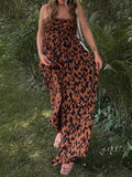 Momnfancy Leopard Off Shoulder Bandeau Baby Shower Maternity Wide Leg Long Jumpsuit