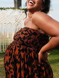 Momnfancy Leopard Off Shoulder Bandeau Baby Shower Maternity Wide Leg Long Jumpsuit