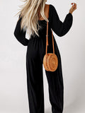 Momnfancy Solid Shirred Ruched Square Neck Baby Shower Maternity Wide Leg Long Jumpsuit
