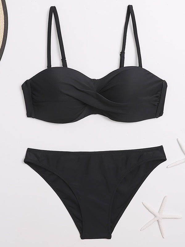 Momnfancy Black 2-in-1 Knot Strapless Halter High Waist Separate Swimsuit Beach Maternity Bikini