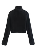 Momnfancy Black Knitting High Neck Flare Sleeve Fashion Loose Maternity Short Sweater