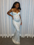 Momnfancy Green Lace-up Striped Crushed Flower Maternity Photoshoot Maxi Dress